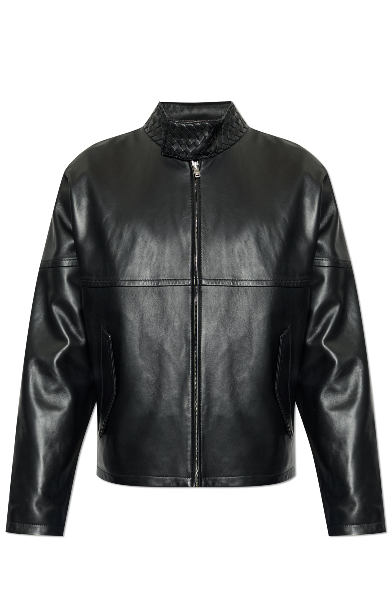 Bottega Veneta Leather jacket with a decorative stand-up collar